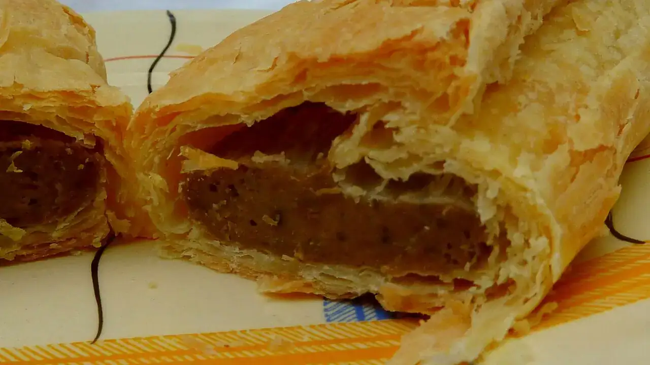Sausage roll filling close-up